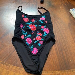 Forever 21 black One Piece Swimsuit with Colored Flowers size medium